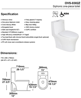 WC monobloc en céramique allongé, siphonique, en porcelaine, de style américain ADA, pour villa
