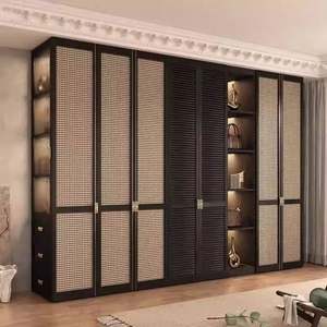 Luxury Bedroom Black <b>Wood</b> Wardrobe Home Rattan Woven Glass Door Wardrobe Furniture - Product Image 1