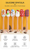 Ensemble de spatules en silicone de qualité alimentaire pour Noël, manche en bois, design bonhomme de neige et Père Noël, résistant au four et au lave-vaisselle, outils de cuisson non toxiques