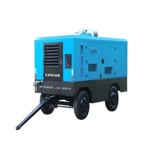 Langair kecil Diesel Mobile Mining Bangunan 7 bar 37 kw 50HP pengeboran Rig sekrup kompresor udara