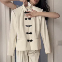 Blazer ajusté chic haut de gamme pour femme, collection automne 2026, avec boutons nœuds chinois traditionnels et design patchwork