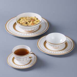 Bộ đồ ăn sứ xương cao cấp, bộ đồ ăn gốm sứ, bộ đồ ăn nhà bếp, bộ đồ ăn có viền vàng, đĩa sứ, bộ đồ ăn bằng sứ - Product Image 3