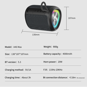 Enceinte sans fil portable A46 Max avec lumières RVB, étanche IPX7, entrée AUX et TF, <span class=keywords><strong>Bluetooth</strong></span> V5.3, appairage TWS pour utilisation intérieure et extérieure - Product Image 6