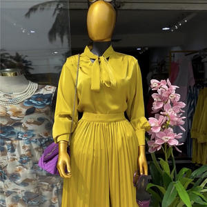 Женский костюм ZHEZHE: весенний комплект 2026 года из двух предметов – однотонные брюки с широкими штанинами, плиссировкой, завышенной талией, длинными рукавами и бантом на шнуровке - Product Image 3