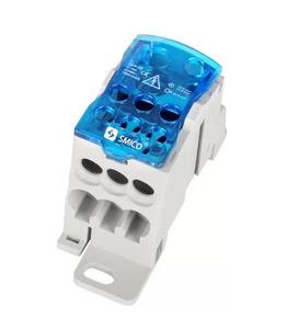 Barra de Distribución de 8 Tomas, 125A, 1000V, Azul/Gris, para Riel DIN, Conector de Bloque de Terminales de un Solo Polo con Tornillos - Product Image 2