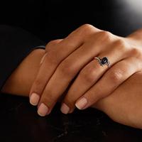Bijoux fantaisie, bague en argent sterling 925 plaqué rhodium, feuille ovale, onyx noir
