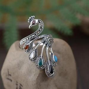 <span class=keywords><strong>925</strong></span> на заказ стерлингового серебра красочный Драгоценный Камень Павлин Принцесса дизайн модные свадебные украшения марказит кольцо для женщин - Product Image 4