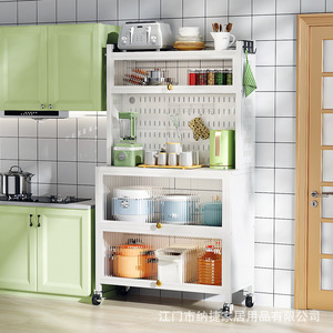 Chariot de cuisine moderne avec étagère pour micro-ondes, étagères en verre, armoire de rangement portable pour usage domestique - Product Image 4