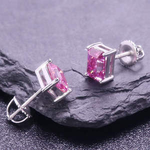 Boucles d'oreilles en argent sterling faites à la main avec pierre de sable rose et moissanite, bijoux de mariage et de fiançailles - Product Image 2