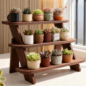 Wooden Plant Rack Three Layer Brown Multi Tier <b>Shelf</b> For Home <b>Desktop</b> Storage Organization Kitchen Display Stand - Product Image 1