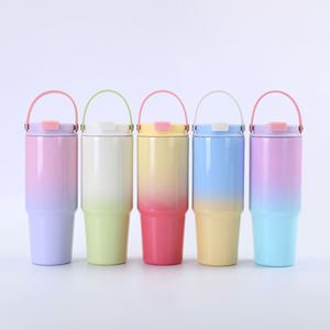 30oz Stainless Steel Gradient Carrying Cup with Straw - Portable Car Insulated Cup for Keeping <b>Hot</b> or Cold <b>Drinks</b> Warm - Product Image 1