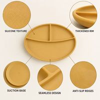 Assiette ronde à 3 compartiments en silicone, couleur unie, base à ventouse, pour usage domestique, logo personnalisé disponible