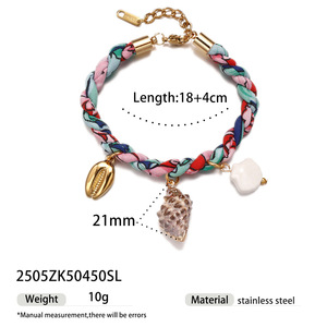 Nouveau style d'été, bijoux de luxe légers, bracelet en acier inoxydable avec breloques coquillage, conque et étoile de mer, corde épaisse tressée colorée - Product Image 5