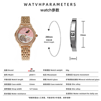 Montre-bracelet mécanique automatique de luxe pour femme, cadran ajouré en or rose et strass, montre élégante pour femme, cadeau d'anniversaire pour elle