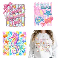 Stiker Transfer Panas DTF yang Dapat Dicuci, Siap Dipres untuk Hoodie, Motif Lucu Bergaris Stay Salty Beach Club Sea Life Summer Vibes