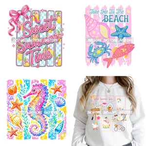 Divertidas pegatinas DTF termoadhesivas lavables con rayas, motivos marinos y ambiente de verano para el club playero Stay Salty, listas para planchar en sudaderas con capucha. - Product Image 1