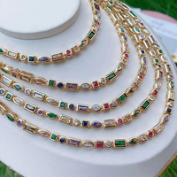 Ensemble de bijoux de Style français classique avec collier et Bracelet en Zircon cubique collier coloré Bracelet plaqué or pour femmes