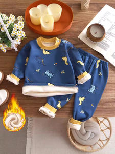 Ensemble de sous-vêtements thermiques pour enfants, doublé de velours, garçons et filles, vêtements chauds pour bébé, automne, hiver, dinosaure, vêtement teint en pièce, imprimé - Product Image 3
