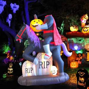 Halloween inflable jinete sin cabeza hombre sin rostro caballo 6 pies Halloween inflables fiesta al aire libre decoración de jardín - Product Image 2