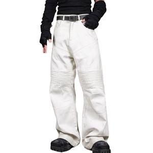 บริการขายส่ง OME กางเกงยีนส์คาร์โก้ทรงหลวมสำหรับผู้ชาย ผ้าฝ้าย 100% ระบายอากาศได้ดี แฟชั่นลำลอง สีขาว 14 ออนซ์ - Product Image 1