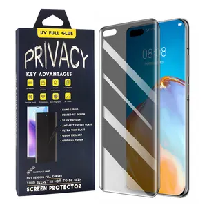 Sblocco delle impronte digitali Privacy UV Full Glue per Huawei Mate 20 30 40 50 Pro Nova 7 8 9 Pro Screen Protector Anti Spy vetro temperato