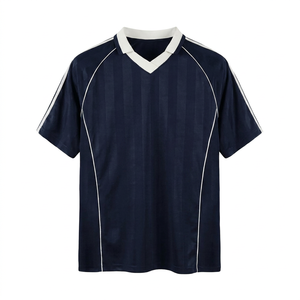 Maillot de football bleu marine à col en V pour homme, manches courtes, en polyester anti-humidité, tenue d'équipe, coupe régulière adulte, toutes saisons, couleur unie - Product Image 1