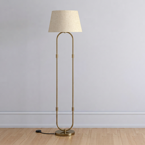 Lampadaire géométrique moderne en métal KS International, abat-jour en tissu beige, pour salon, décoration intérieure, cadeau de pendaison de crémaillère - Product Image 1