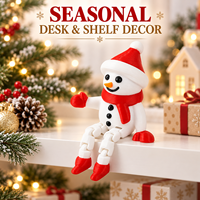Figurine de bonhomme de neige articulée imprimée en 3D en gros, décoration de bureau rouge et blanche pour les fêtes