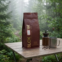 Sacs d'emballage pour café en plastique à fond plat imprimés sur mesure, 250g 500g, avec valve en aluminium de qualité alimentaire, fermeture éclair refermable