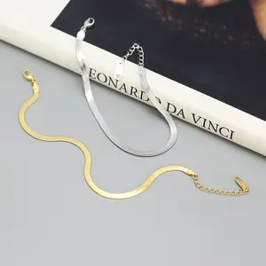 Fashion Herringbone Flat Snake Bone Chain Bracelet 925 Sterling Silver Gold Snake Chain Bracelet For Women Jewelry