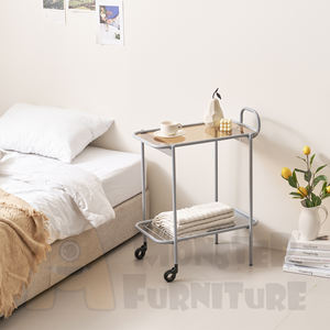 Carrito Rodante de Metal con Ruedas, Carrito de Servicio Móvil para Cocina, Estante para Botellas de Vino, Carrito de Almacenamiento de Libros, con Superficie de Vidrio Templado - Product Image 2