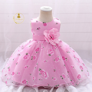 Vestito da Festa in Chiffon per Neonata, Lunghezza al Ginocchio, Abito Tinta Unita con Fiori, <span class=keywords><strong>Abbigliamento</strong></span> per Bambine, Vestito da Cerimonia - Product Image 4