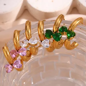 Tarnish Free Colorful Crystal Zircon Butterfly Earrings Jewelry 18k Gold Plated Stainless Steel Fashion Hoop Earrings
