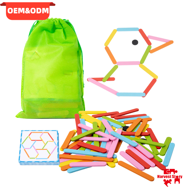 Montessori DIY Rainbow Block Puzzles Creative Shape Matching Ice Cream Stick Brain Educational Toys for Kids Boys Girls