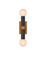 Applique murale design moderne en marbre travertin avec globes en verre cylindriques, laiton massif, laiton antique, Beatrix Black Bath Wall Sconce