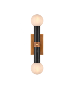 Lámpara de Pared Moderna de Diseño Cilíndrico con Globos de Vidrio y Mármol Travertino, Latón Sólido, Latón Antiguo, <span class=keywords><strong>Beatrix</strong></span>, Aplique de Pared Negro para Baño - Product Image 5