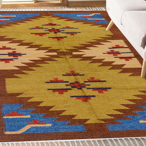 Tapis Dhurries en coton de soie tissé à la main à motifs géométriques Tapis Kilim en jute de meilleure qualité Tapis Kilim brodés au design vintage - Product Image 2