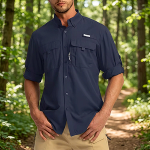 Custom Logo Sublimation Printed Sun Protection Anti UV UPF 50+ Quick Dry 100% Cotton Long Sleeve Button-Up Fishing Shirt for Men - Product Image 2
