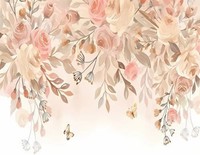 Papier peint mural auto-adhésif floral rose poudré en gros, taille personnalisée, décoration murale botanique romantique pour chambre et salon