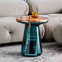 Table basse ronde en verre créative, style 'Net Red', simple, pour salon, table d'appoint de canapé transparente, légère et luxueuse