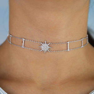 Collana girocollo starburst placcato oro argento Micro Pave stella Cz doppia catena scintillante <span class=keywords><strong>gioielli</strong></span> regalo di natale - Product Image 6