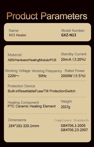 Fan <strong>Heater</strong> 2000W PTC Plastic Desktop Portable Electric with Cell Phone App Smart Control Overheat Protection Safe Stylish Design - Product Image 5