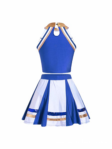 Ensemble deux pièces à col halter pour cheerleading, style été 2025, rayé, sexy, tenue de performance pour spectacles de cheerleading - Product Image 3