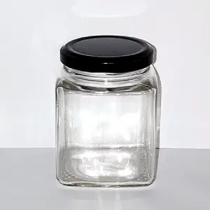 Pot carré en verre à miel et confiture, disponible en plusieurs tailles, 50ml 100ml 500ml, bocal en acier inoxydable avec couvercle métallique noir ou doré