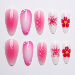 Unghie Finte Rosa a Mandorla con Decorazioni Floreali e Perle Fatte a Mano, Carine per Primavera Estate, Riutilizzabili, Copertura Completa, per Uso Quotidiano Femminile - Product Image 5