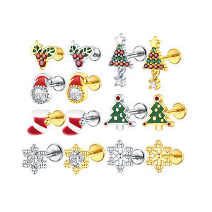 أقراط متدلية من الفولاذ المقاوم للصدأ بتصميم شجرة عيد الميلاد والثلج والأيل للنساء، مجوهرات ثقب الأذن بالجملة - Product Image 1