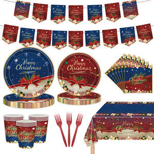 Vaisselle jetable sur le thème de Noël du Père Noël : gobelets en papier, serviettes, couteaux, cuillères, plateaux pour une ambiance festive et décorative - Product Image 2