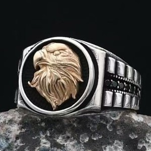 Eagle Head Men's <b>Ring</b> Two-Tone Alloy Punk Style Fashion Jewelry Gift <b>Ring</b> - Product Image 1