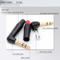 Connecteur audio mâle équilibré 3 pôles 6.35mm plaqué or pour casque d'écoute