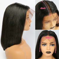Pelucas de Cabello Humano Virgen 100% Sin Procesar, Estilo Bob, 13*4, Sin Pegamento, Lisas, Frontales, Cortas, Transparentes, Peluca de Cabello Humano 100%